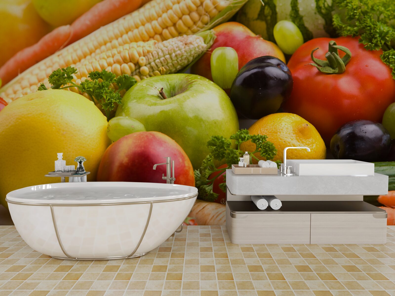 Fotobehang gerangschikte groenten en fruit