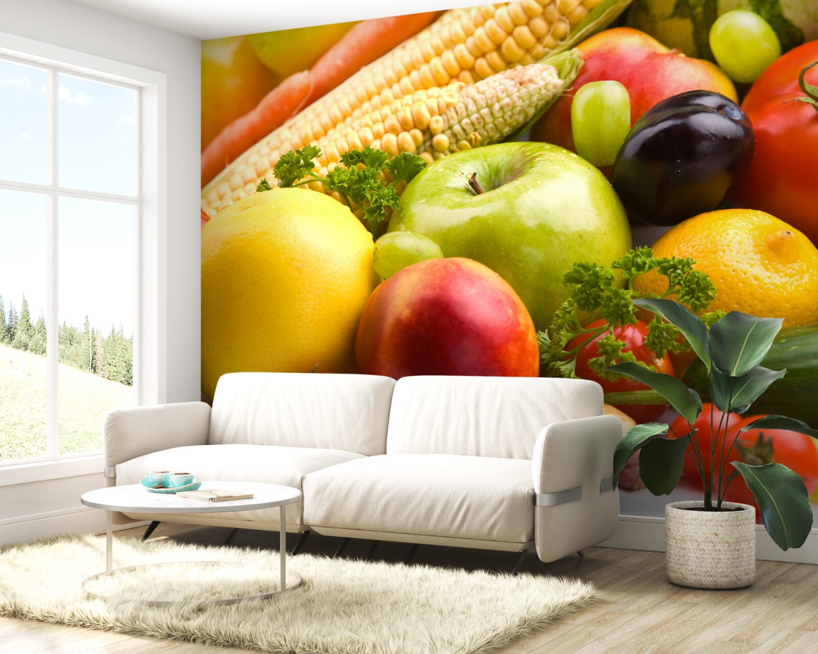 Fotobehang gerangschikte groenten en fruit