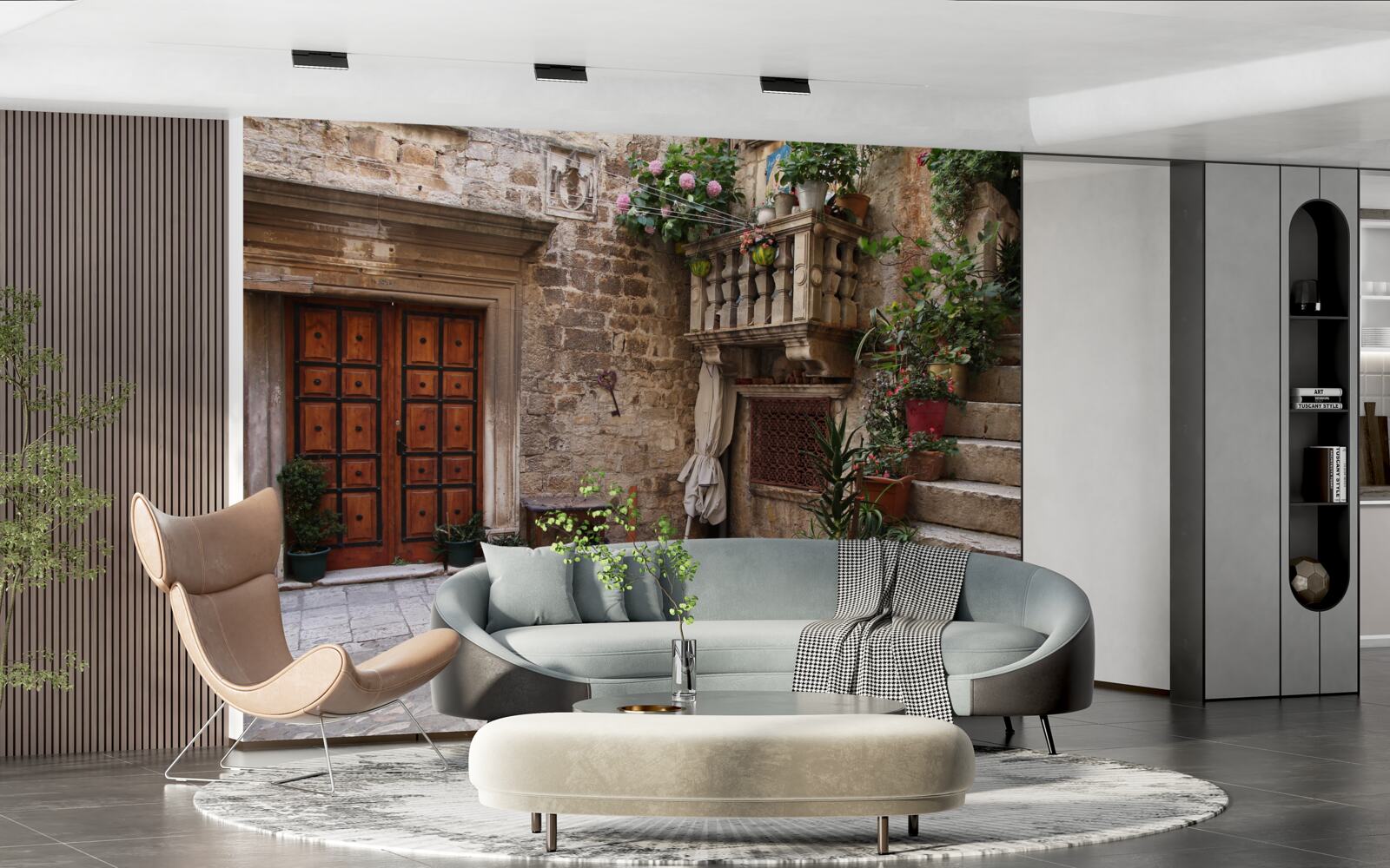 Fotobehang historische traptreden op de binnenplaats