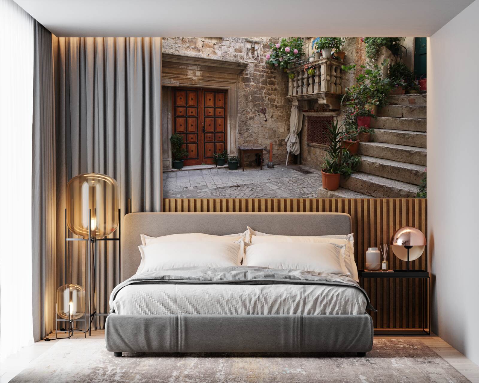 Fotobehang historische traptreden op de binnenplaats