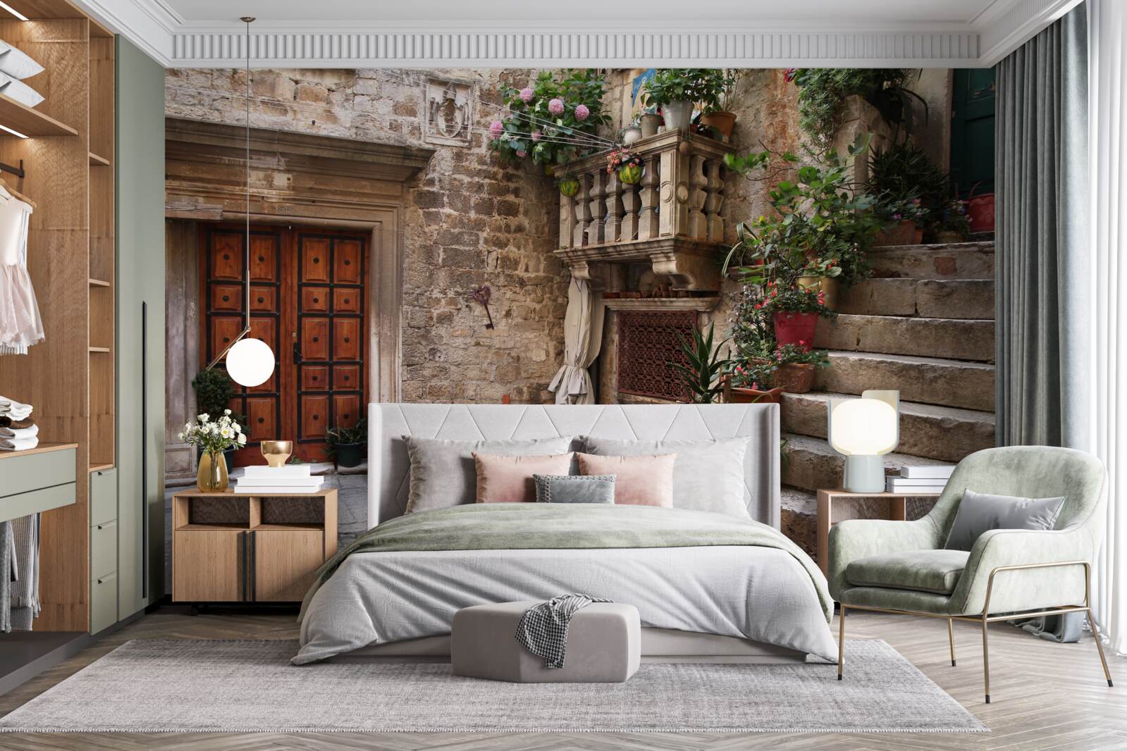 Fotobehang historische traptreden op de binnenplaats