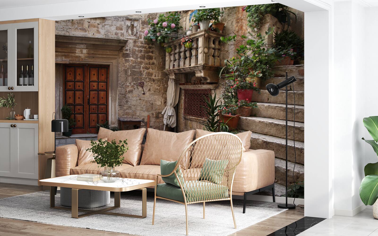 Fotobehang historische traptreden op de binnenplaats