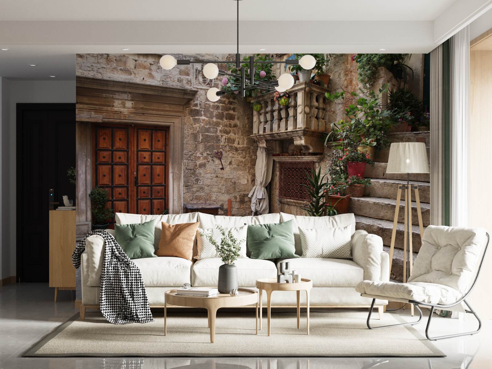 Fotobehang historische traptreden op de binnenplaats