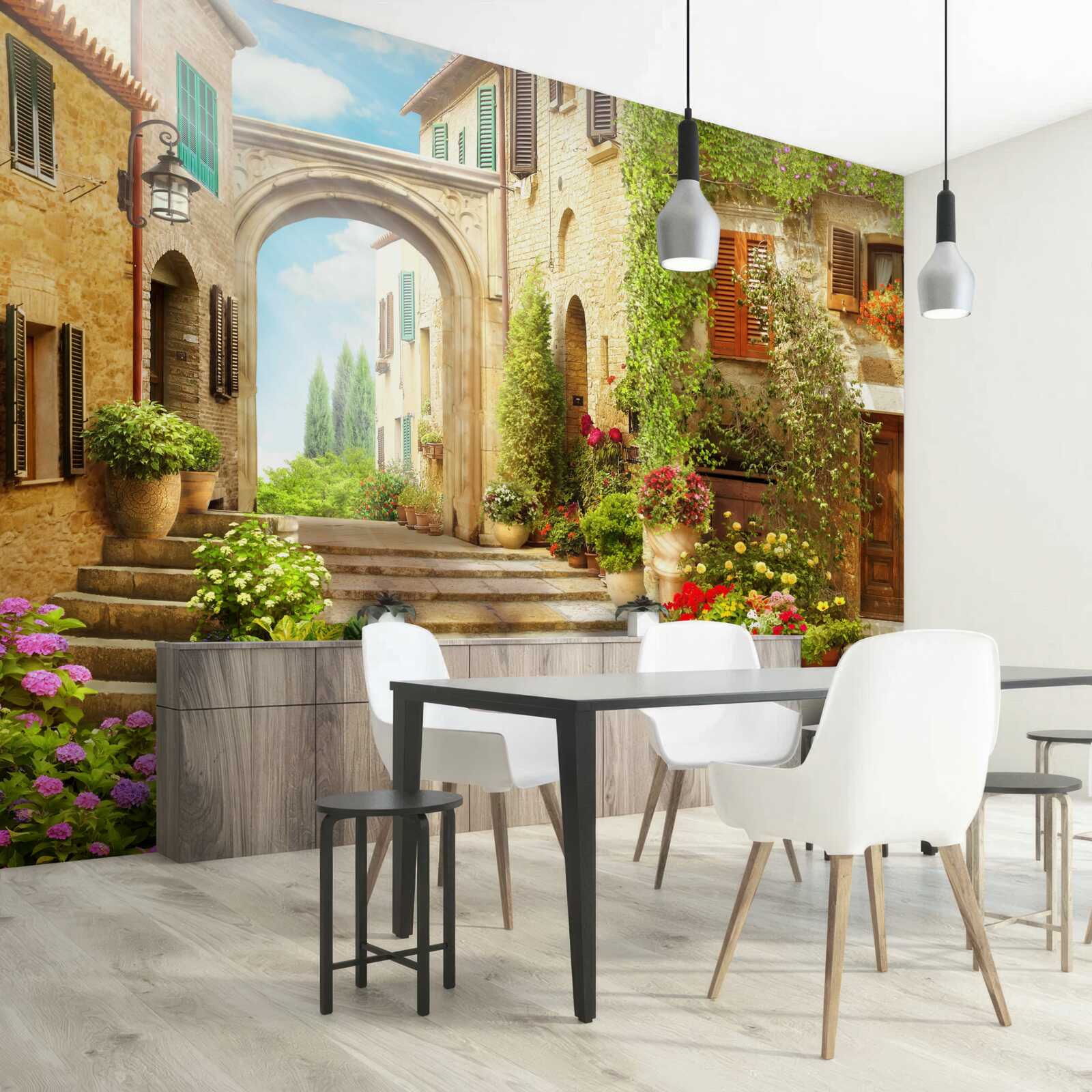 Fotobehang bloemenhoek in de straat