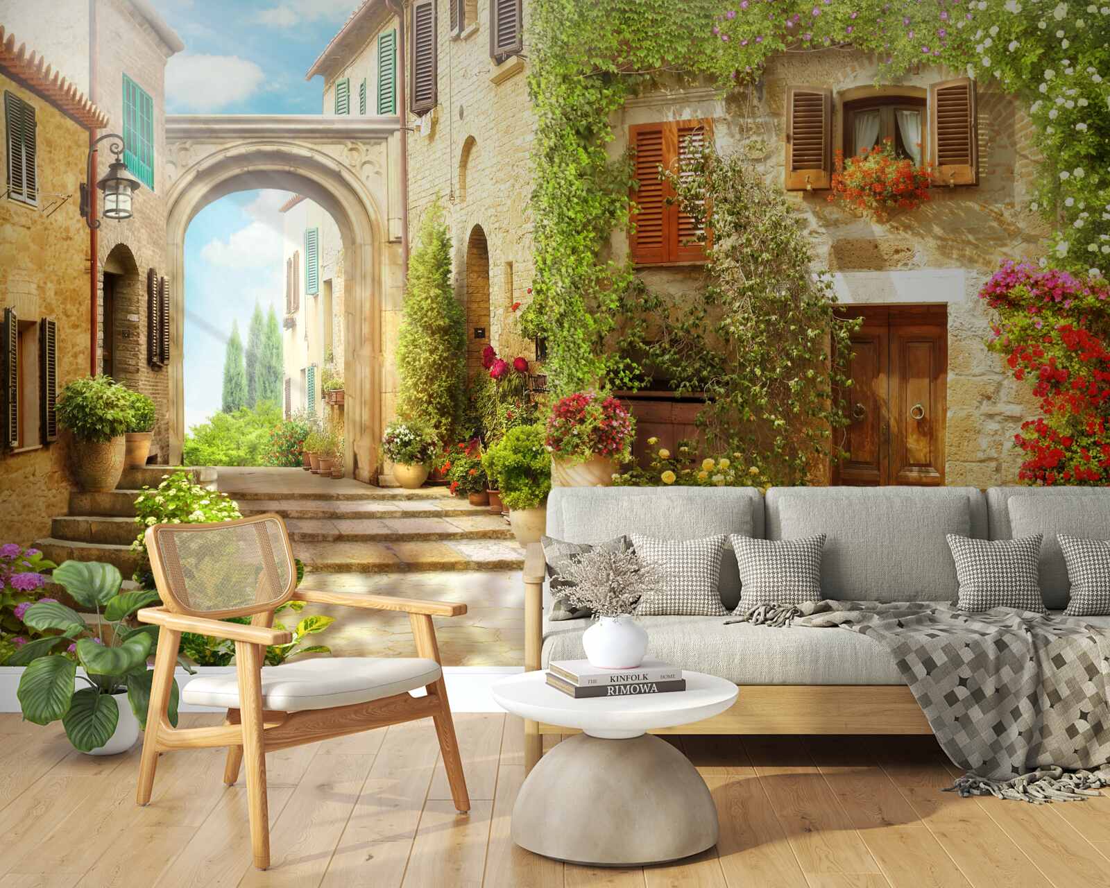 Fotobehang bloemenhoek in de straat