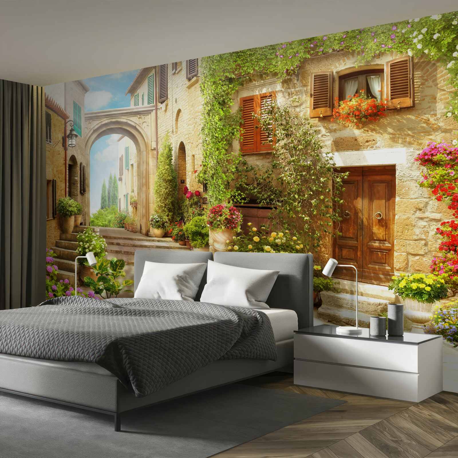 Fotobehang bloemenhoek in de straat