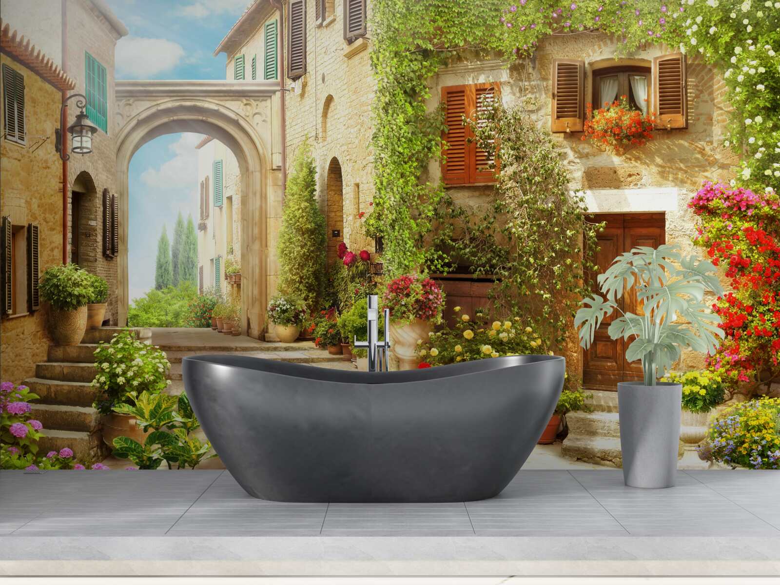 Fotobehang bloemenhoek in de straat