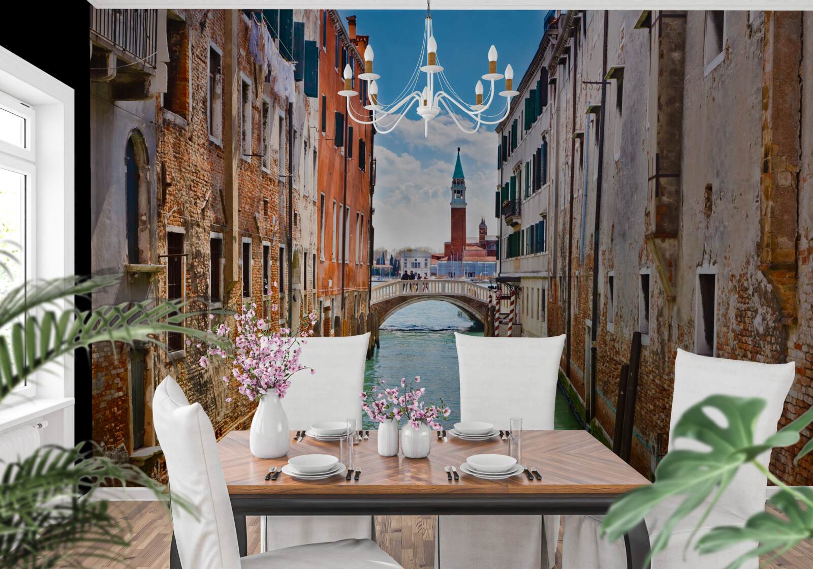 Fotobehang uitzicht op venetiaans kasteel vanaf het kanaal