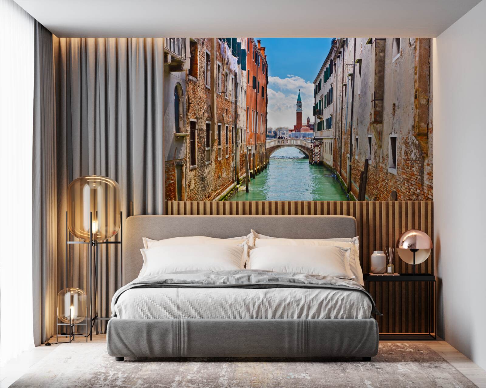 Fotobehang uitzicht op venetiaans kasteel vanaf het kanaal