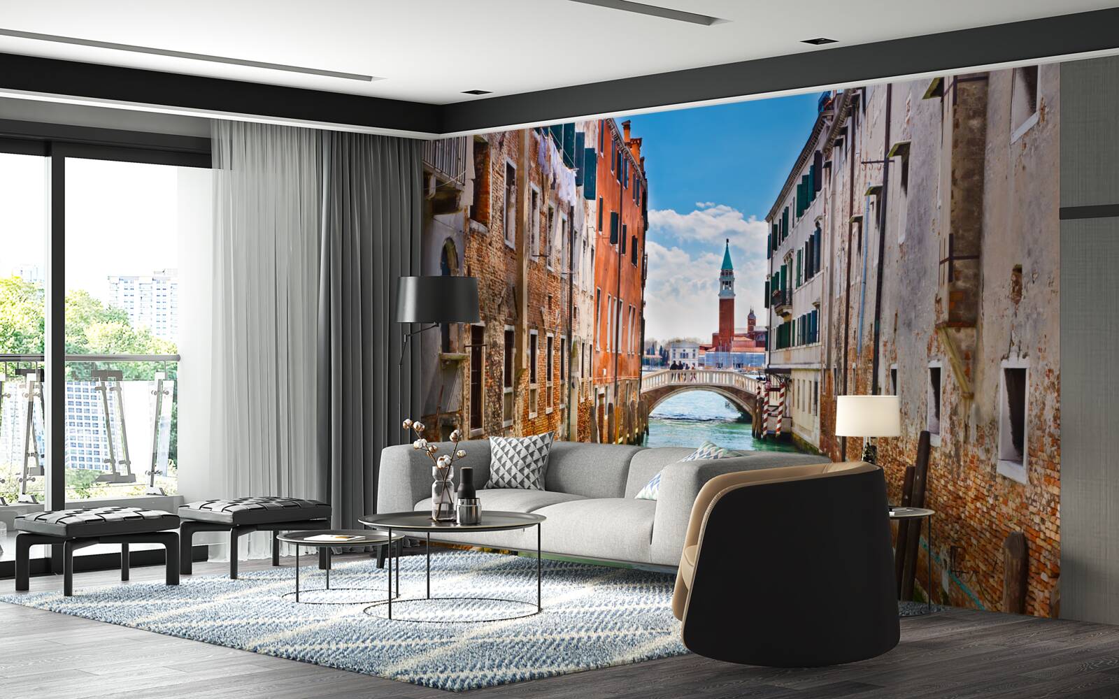 Fotobehang uitzicht op venetiaans kasteel vanaf het kanaal