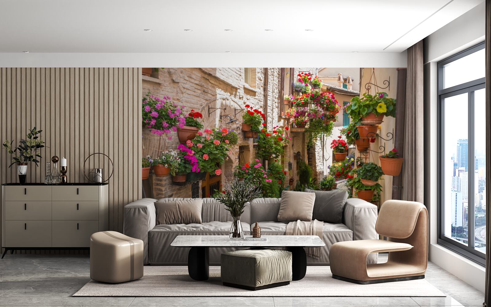 Fotobehang een straat ondergedompeld in dicht groen, die zijn oudheid verhult