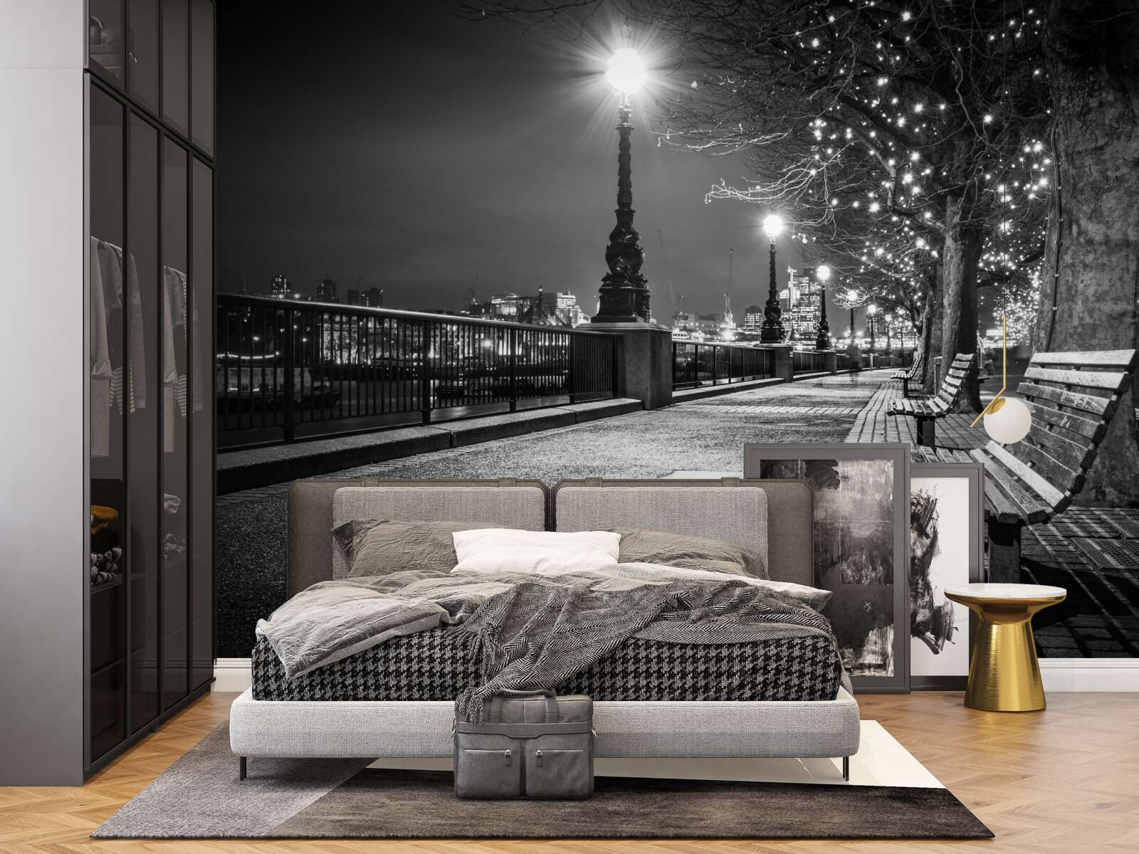 Fotobehang de dijk in zwart-wit is leeg