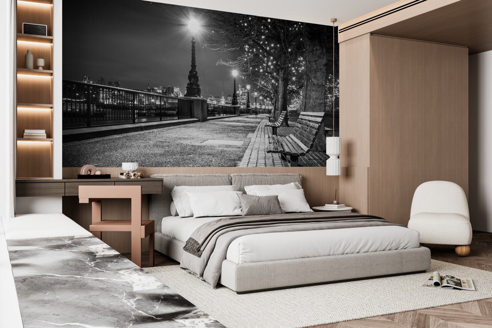 Fotobehang de dijk in zwart-wit is leeg