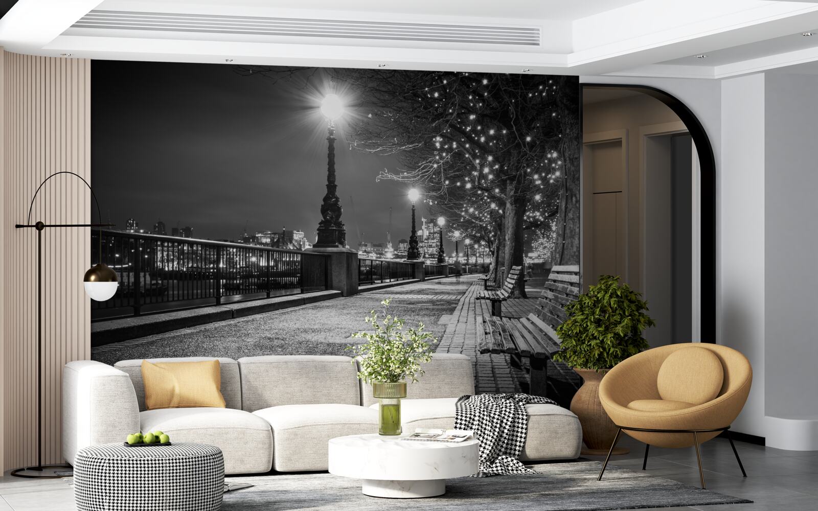 Fotobehang de dijk in zwart-wit is leeg