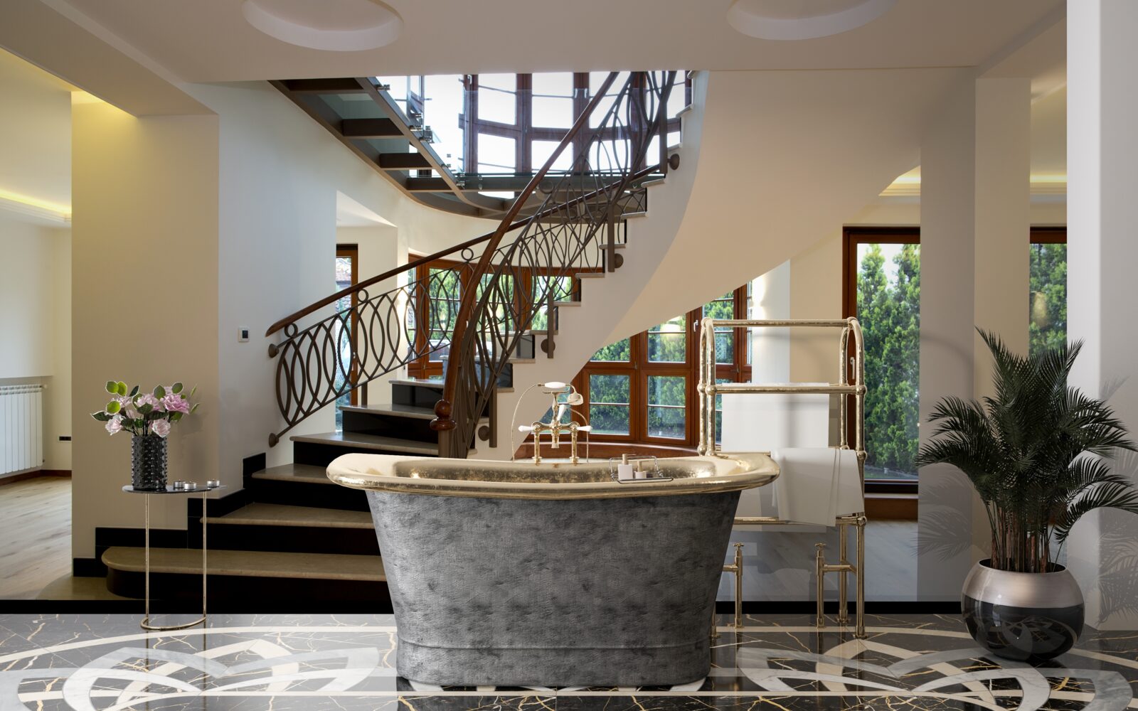 Fotobehang ontvangsthal met formele trap