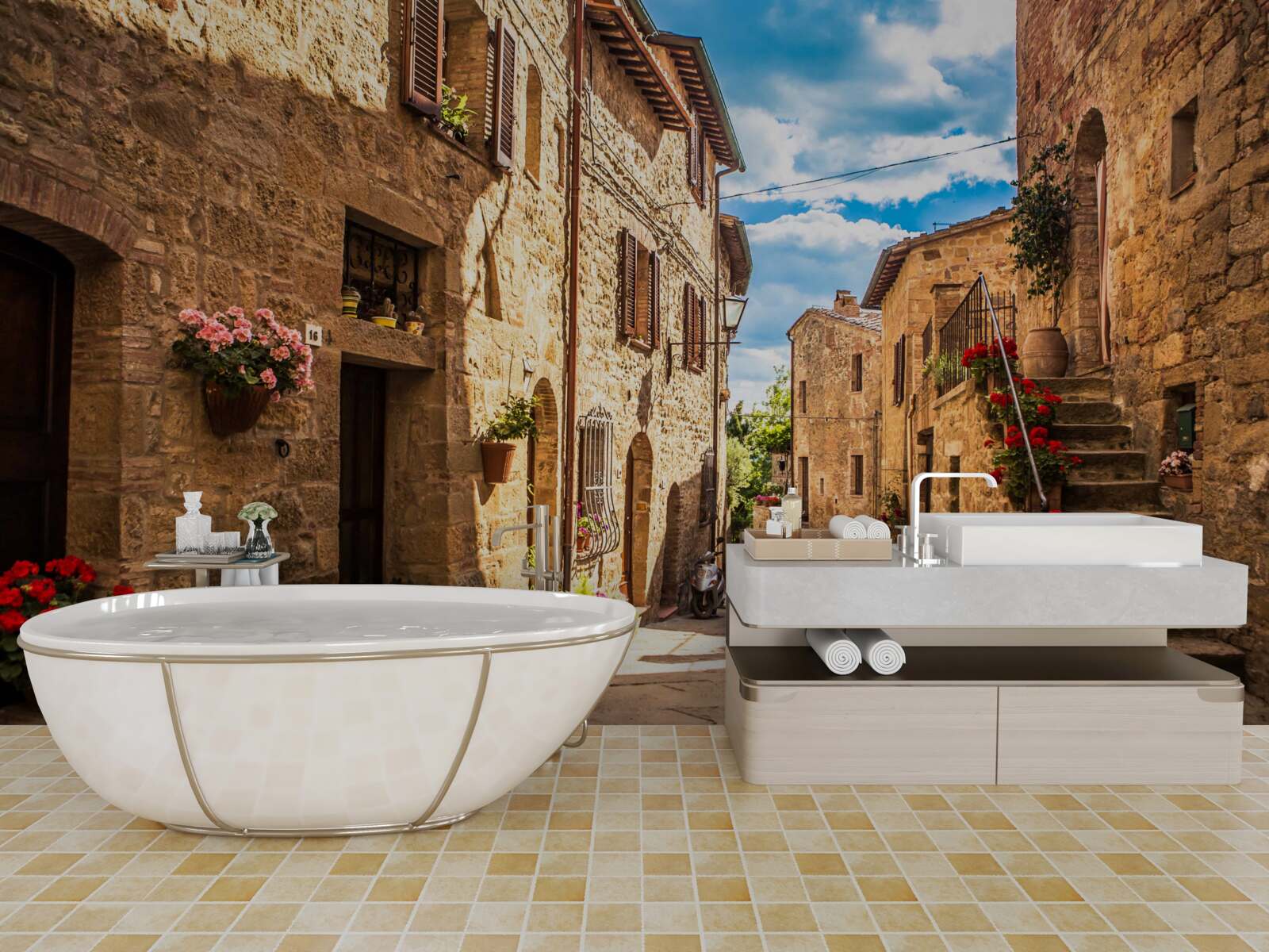 Fotobehang Toscaanse straat op een heldere zomerdag