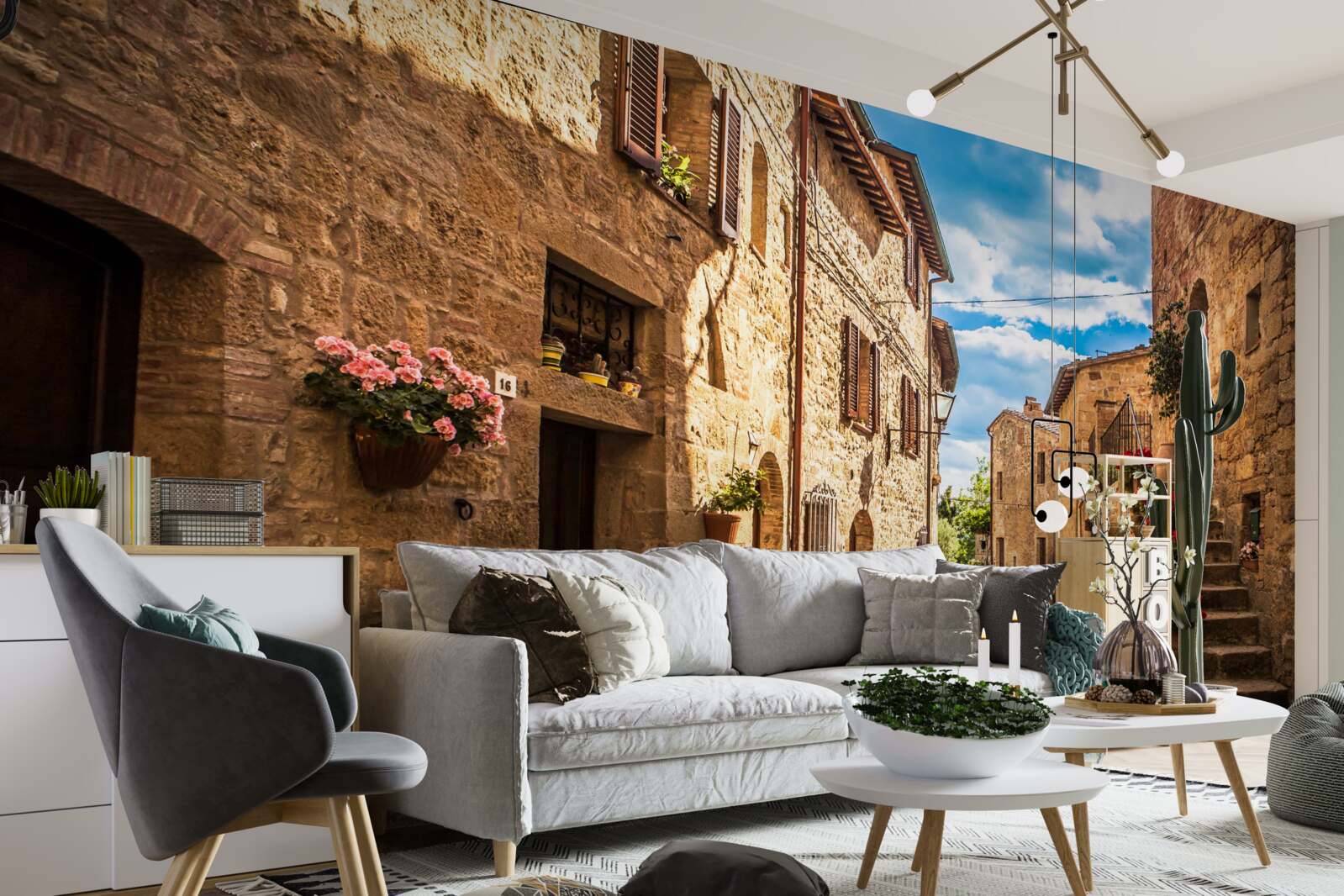 Fotobehang Toscaanse straat op een heldere zomerdag