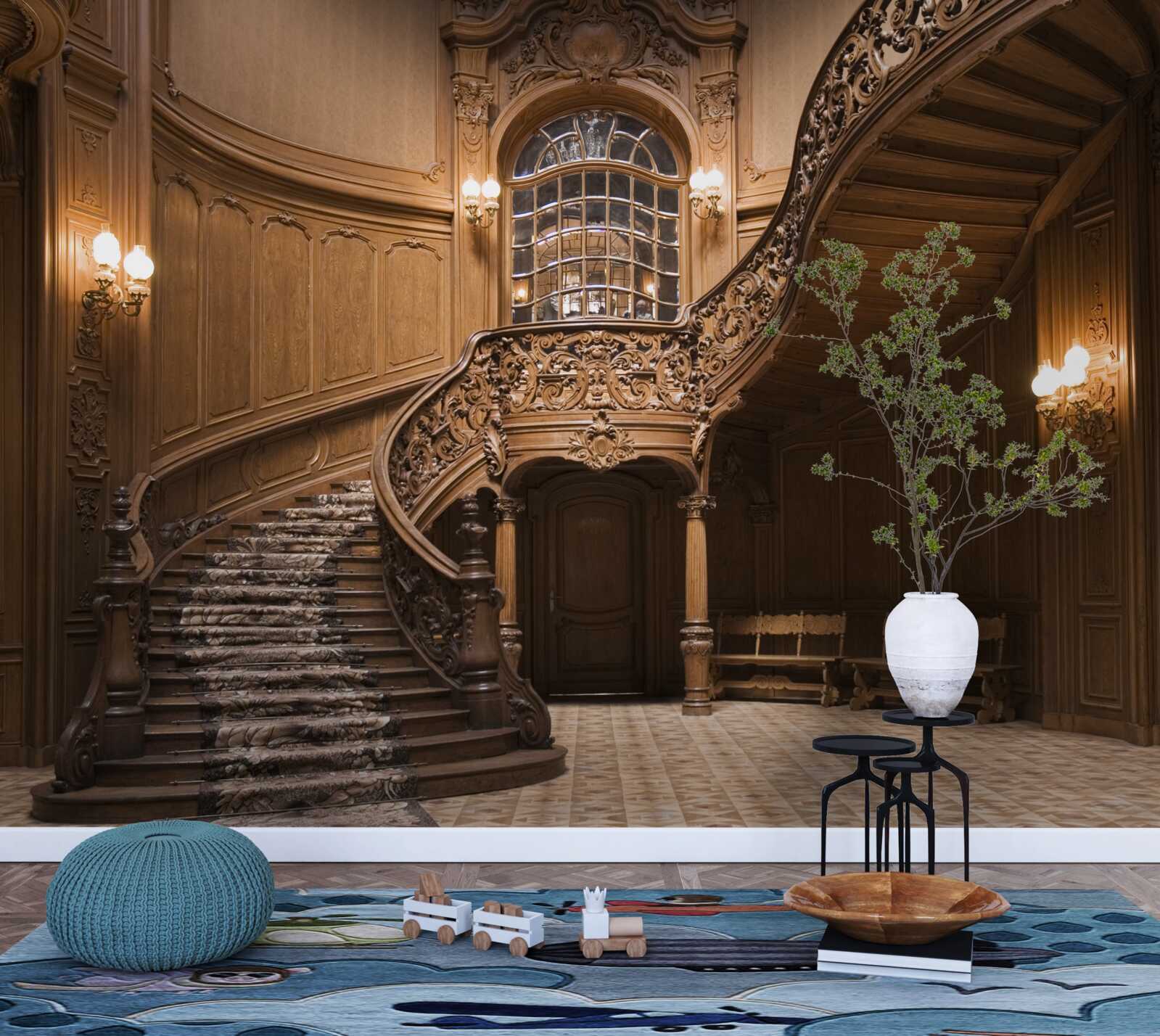 Fotobehang houten trap in de slaapzaal