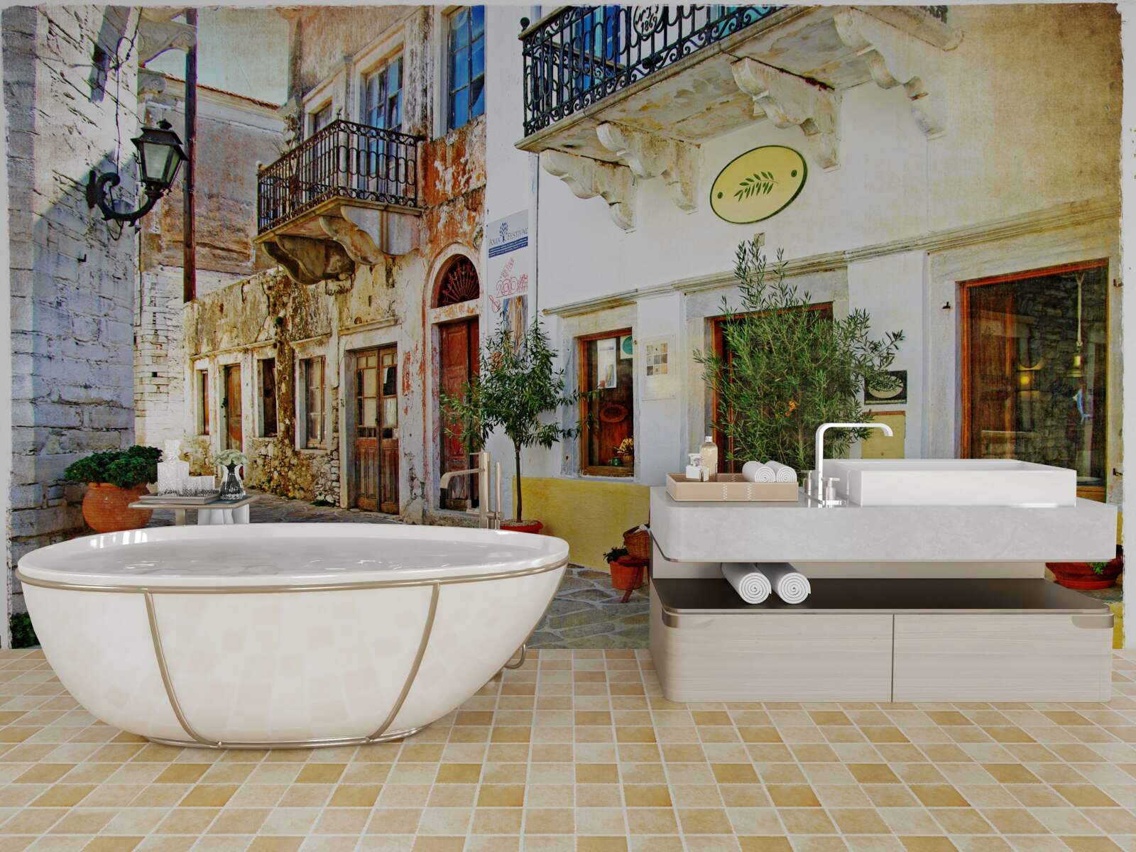 Fotobehang winkelen in de oude winkelstraat