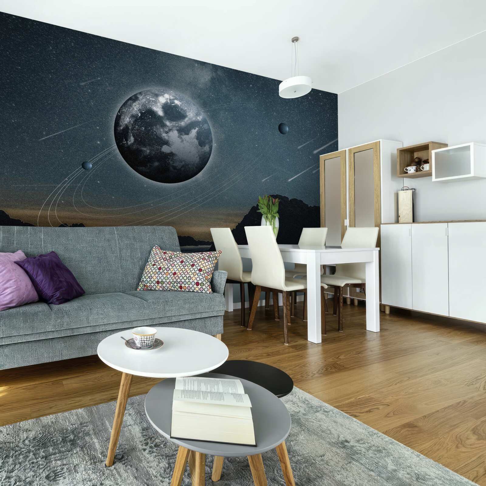 Fotobehang meteorenregen en aardesatelliet