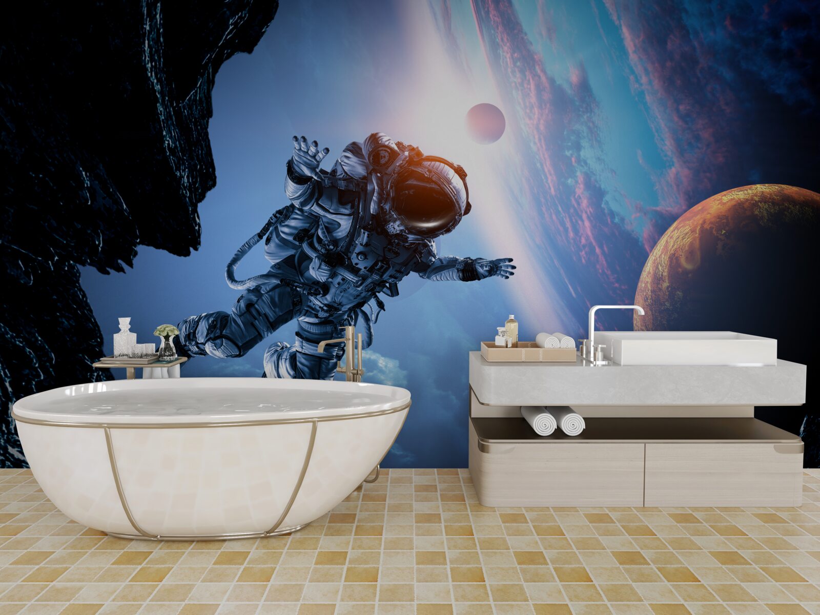 Fotobehang astronaut in het heelal