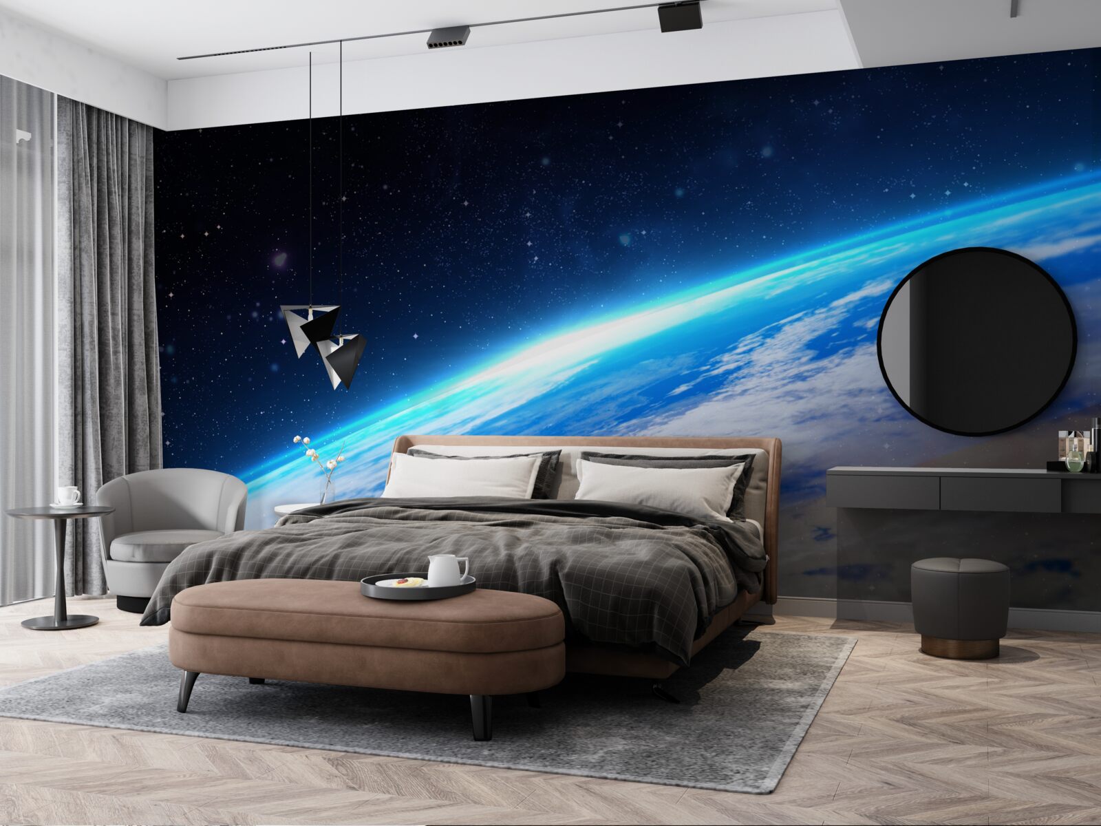 Fotobehang het aardoppervlak vanuit de ruimte