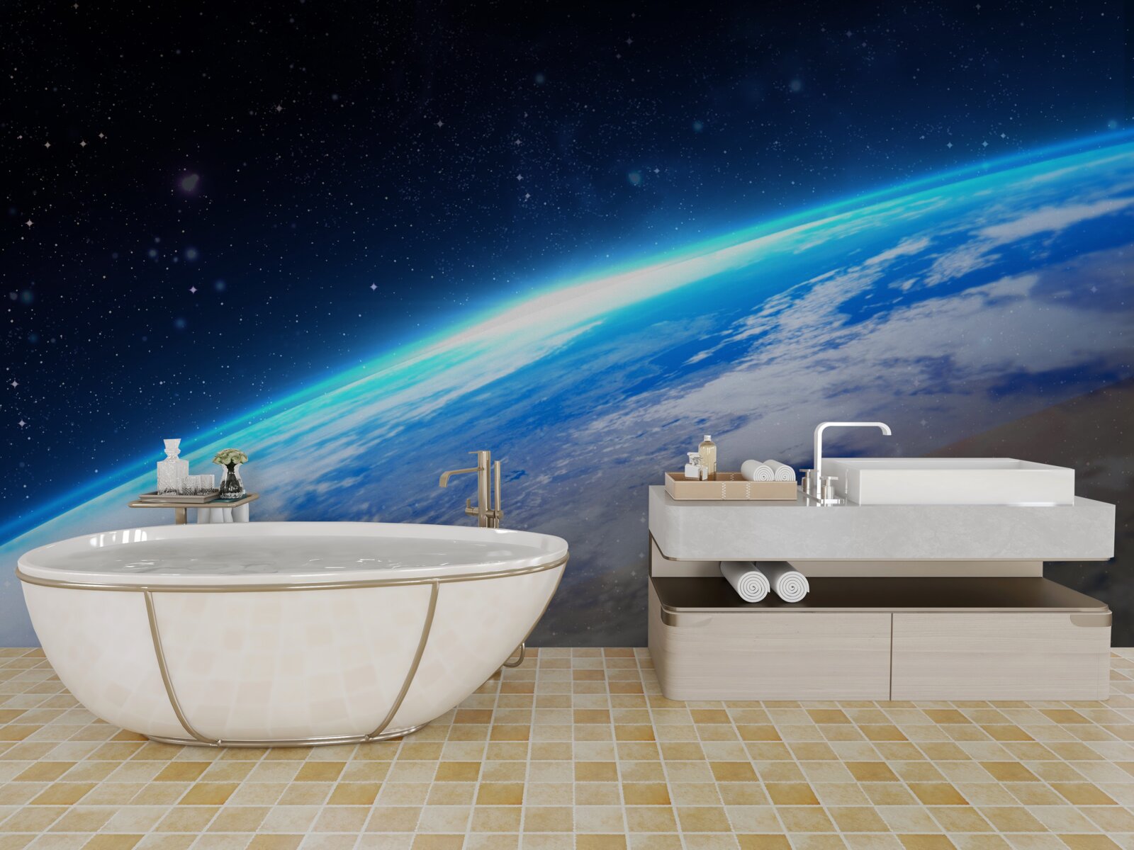 Fotobehang het aardoppervlak vanuit de ruimte