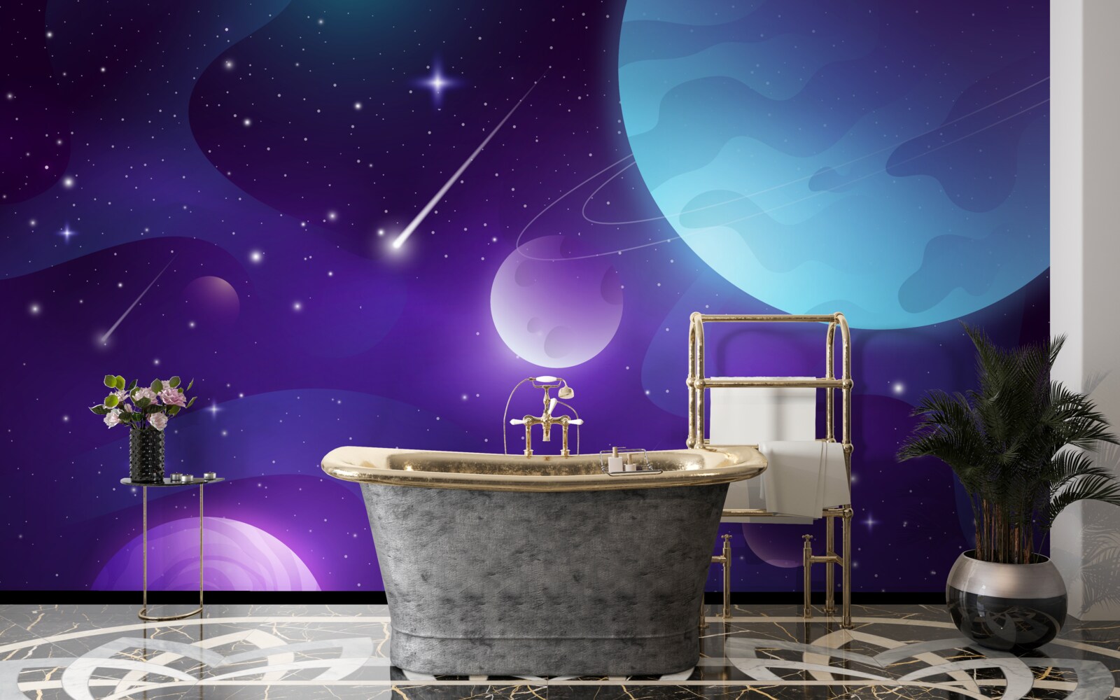 Fotobehang sterren en planeten in het heelal