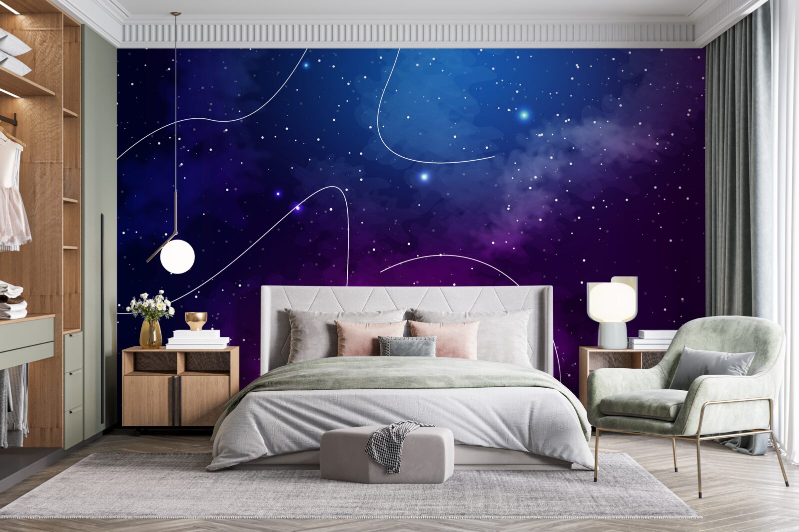 Fotobehang nacht ondergedompeld in kosmische duisternis