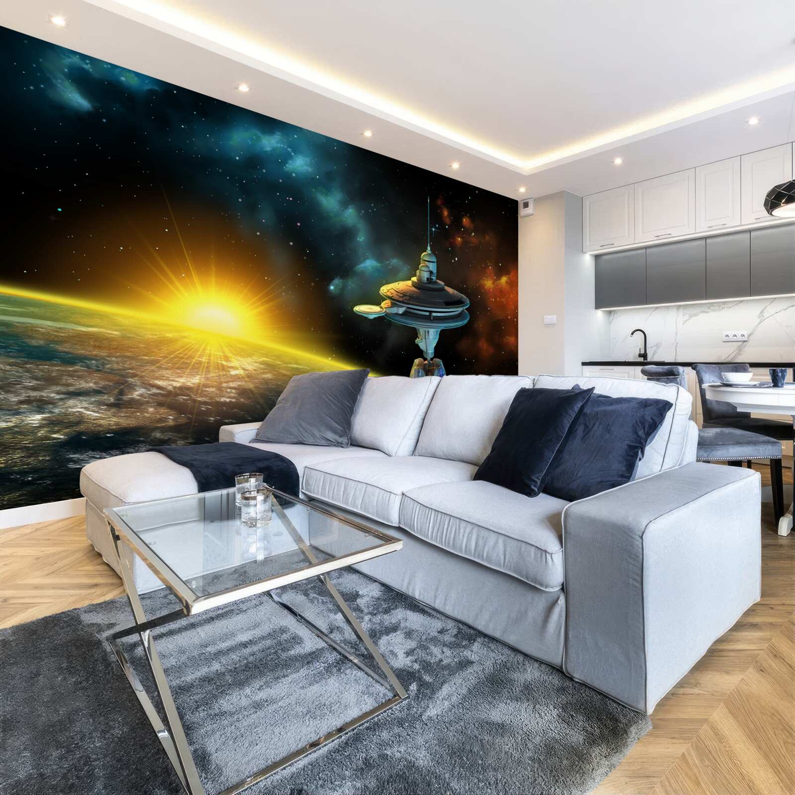 Fotobehang ruimtestation in een baan