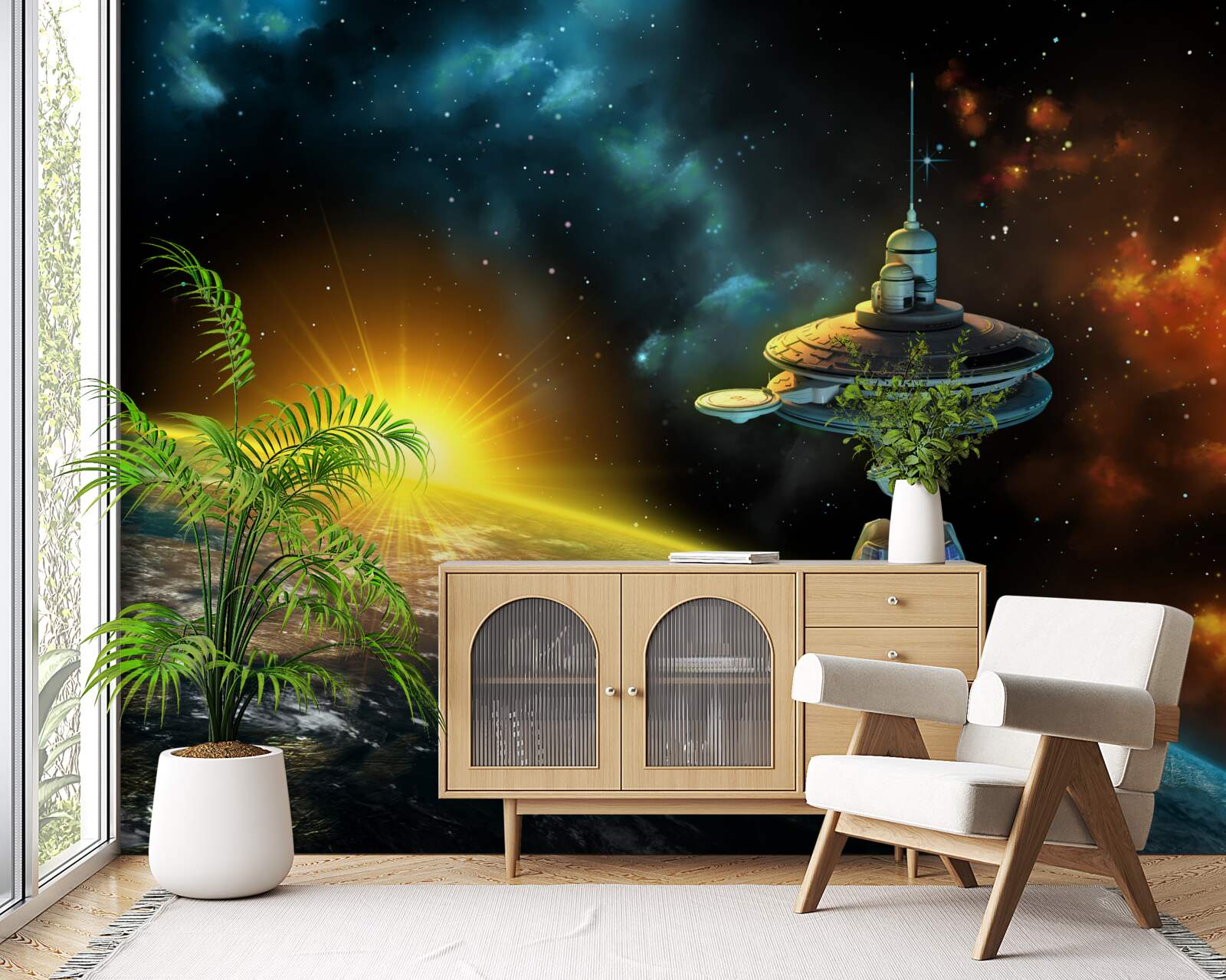 Fotobehang ruimtestation in een baan