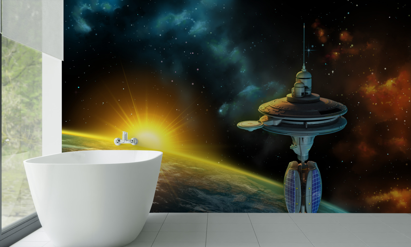 Fotobehang ruimtestation in een baan