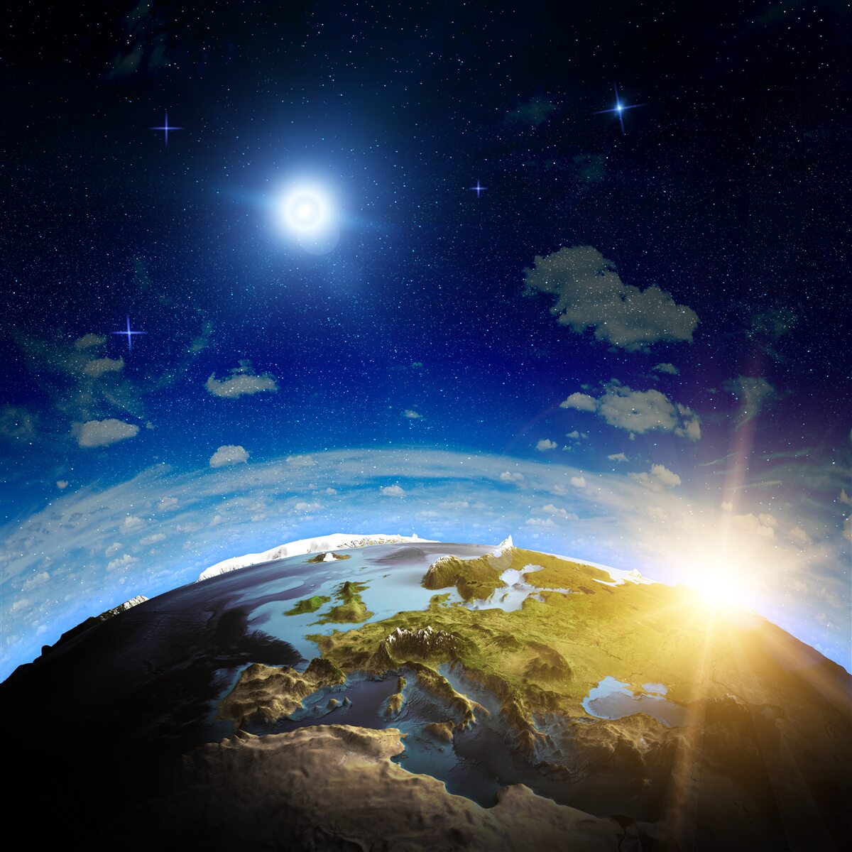 Fotobehang de zon die opkomt boven de planeet