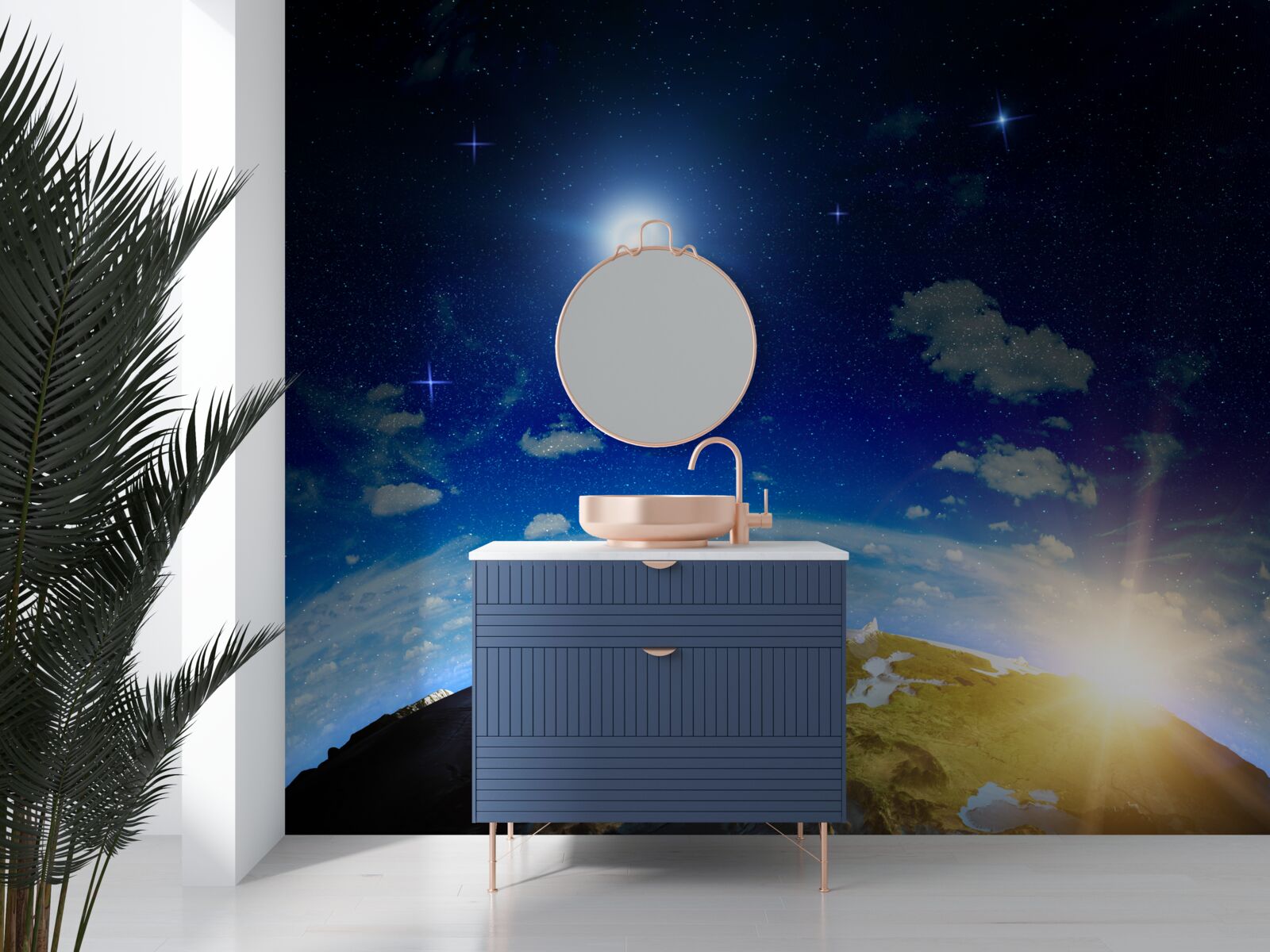 Fotobehang de zon die opkomt boven de planeet