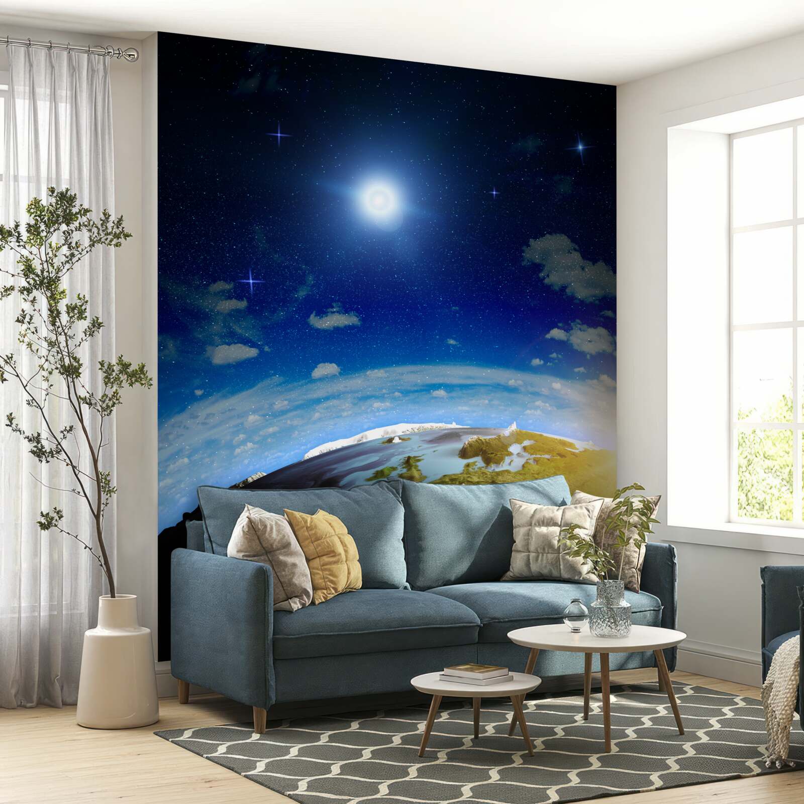 Fotobehang de zon die opkomt boven de planeet