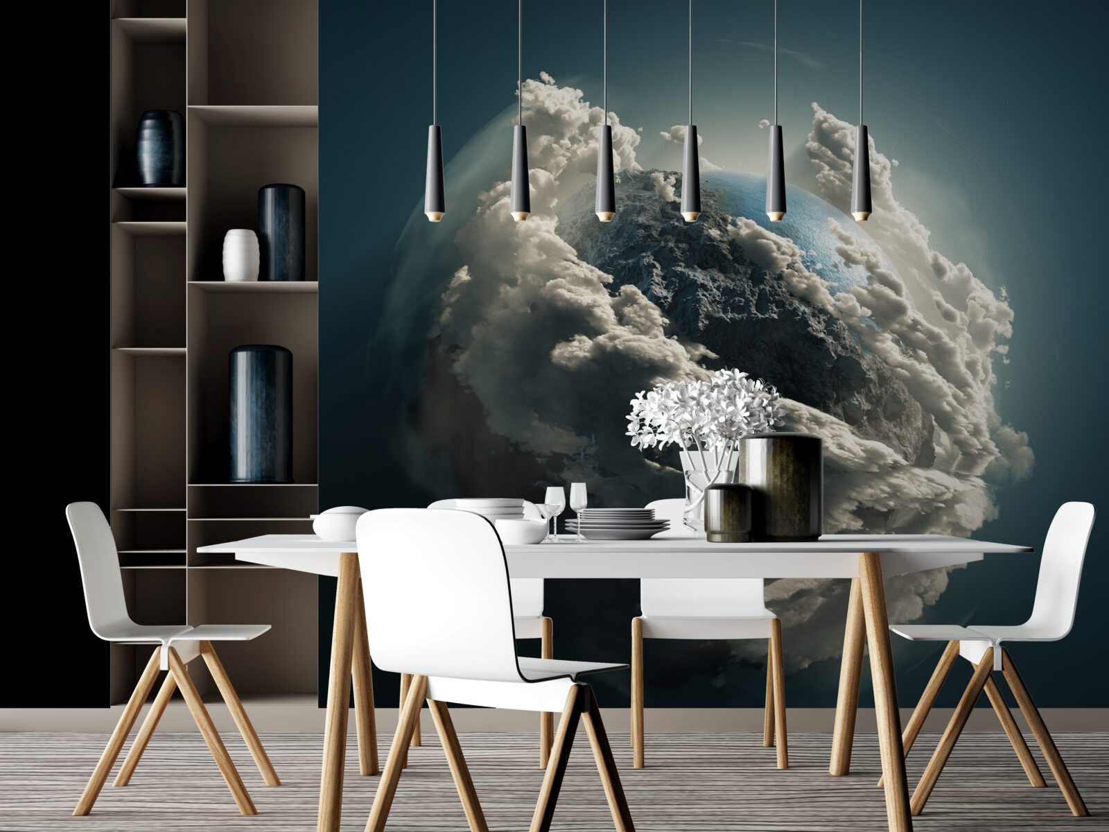 Fotobehang dichte wolken verdwijnen en onthullen een zicht op de grond