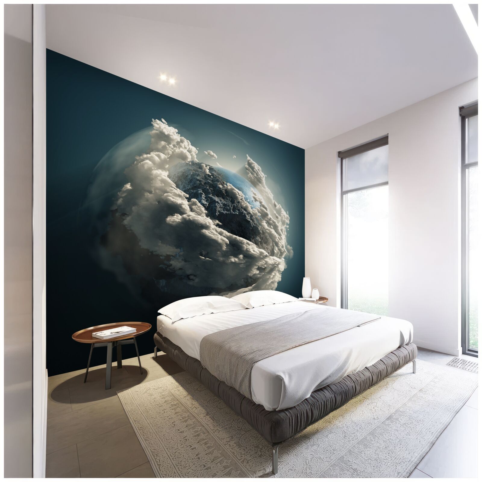 Fotobehang dichte wolken verdwijnen en onthullen een zicht op de grond