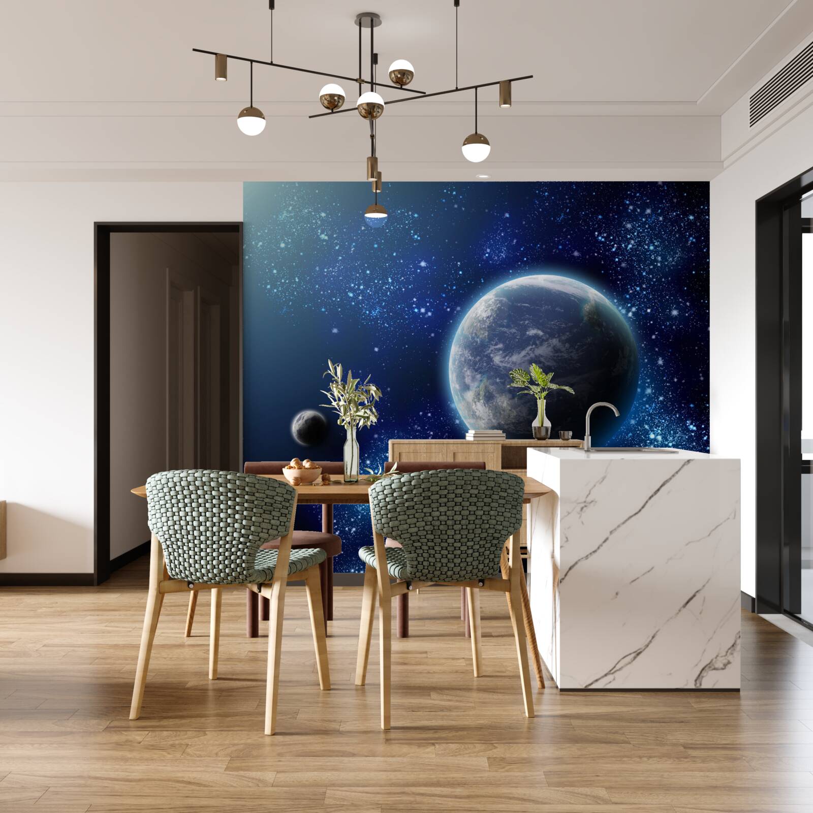 Fotobehang de ruimte als achtergrond voor de planeet