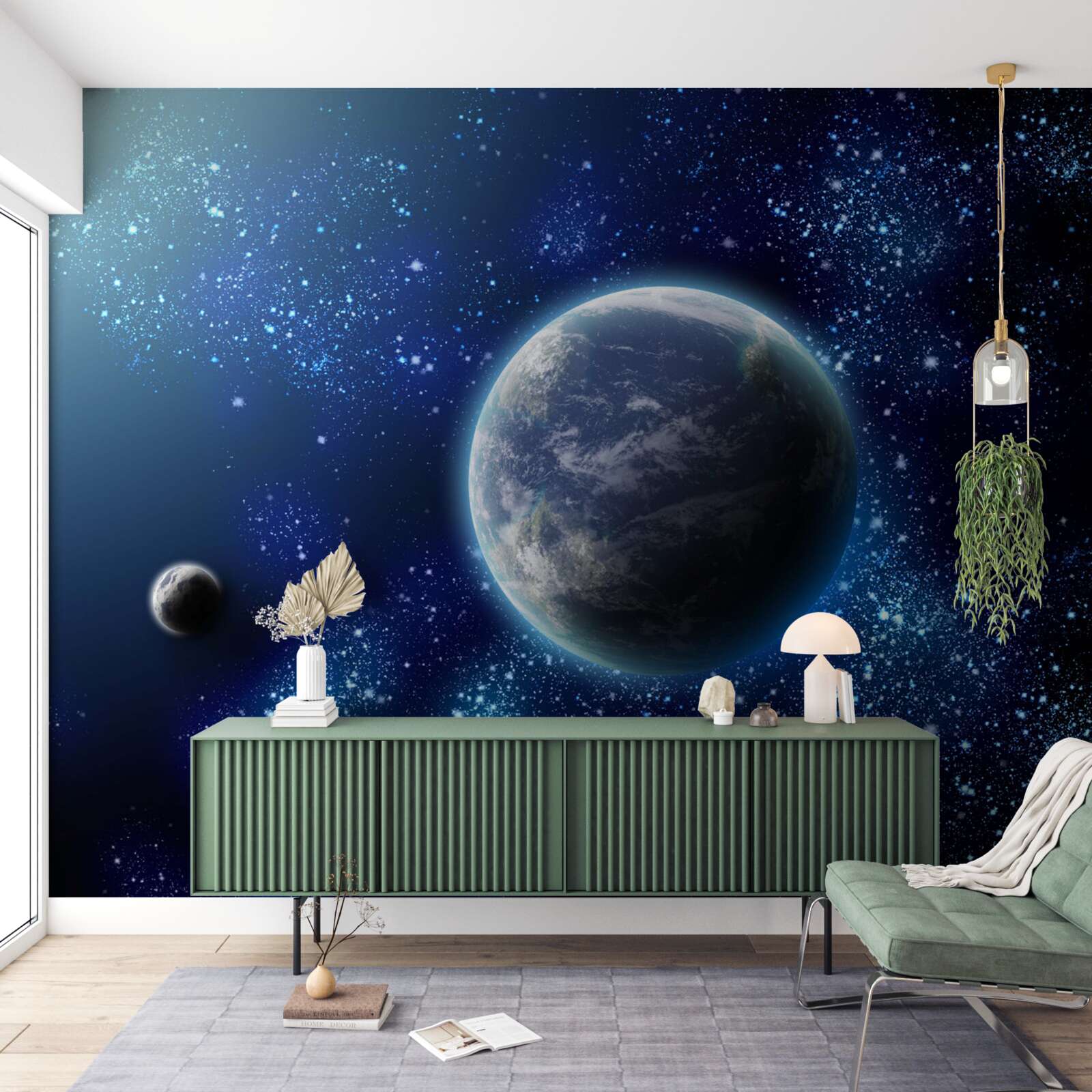 Fotobehang de ruimte als achtergrond voor de planeet