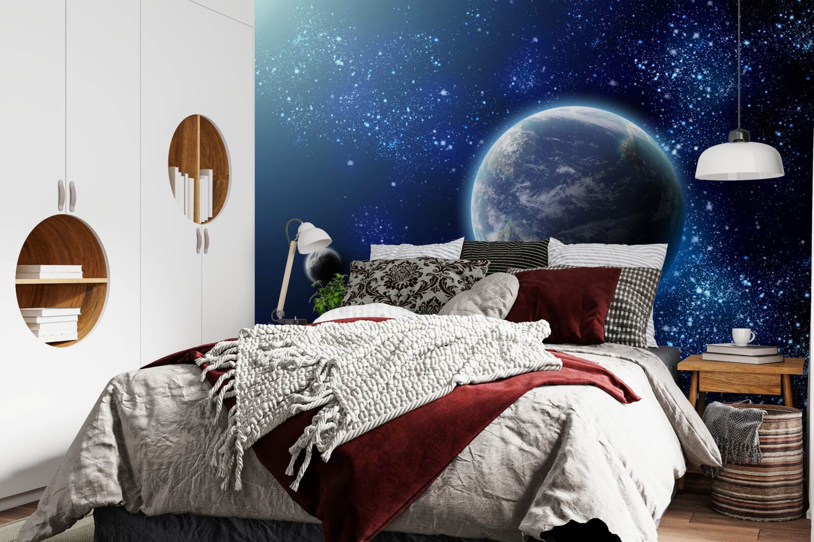 Fotobehang de ruimte als achtergrond voor de planeet