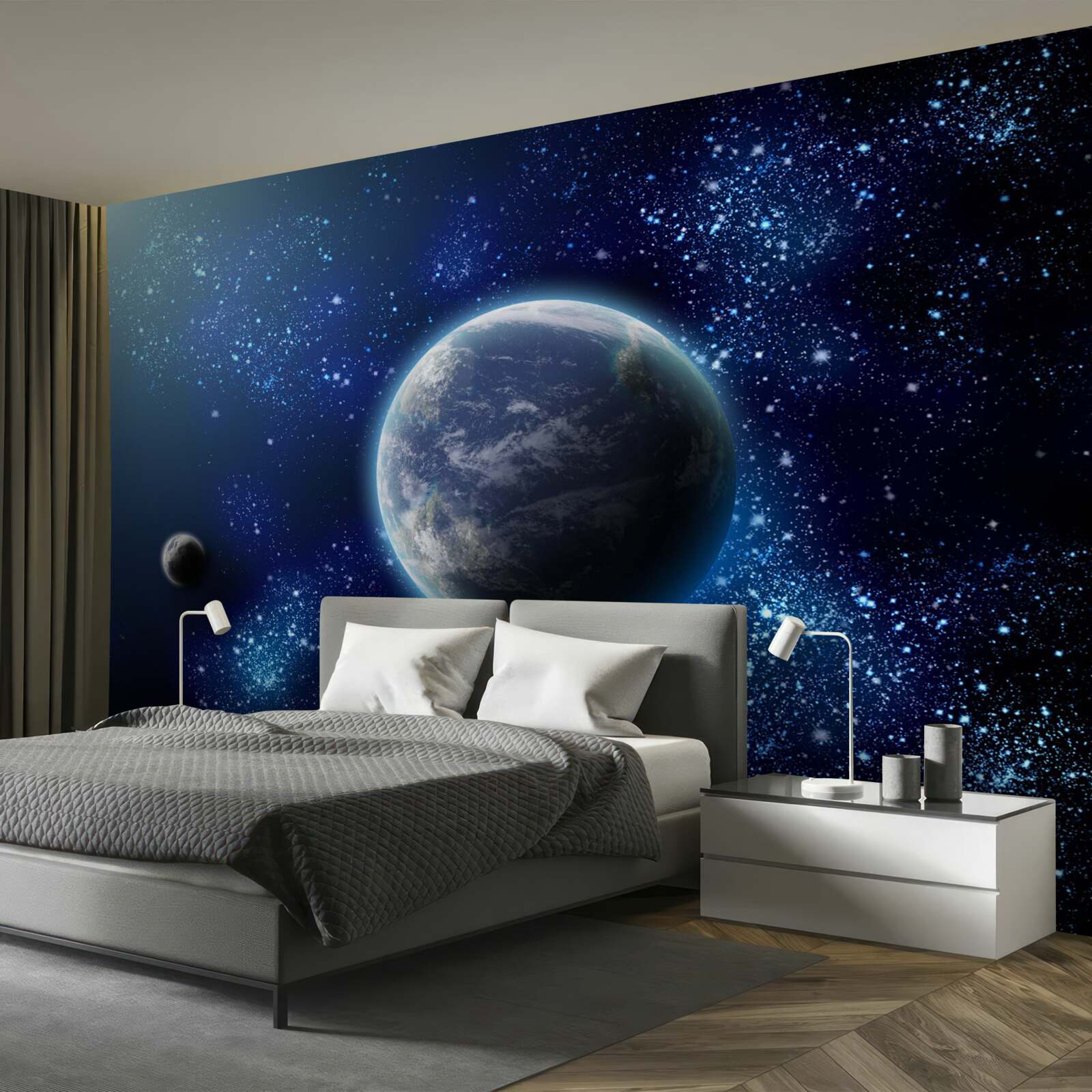 Fotobehang de ruimte als achtergrond voor de planeet