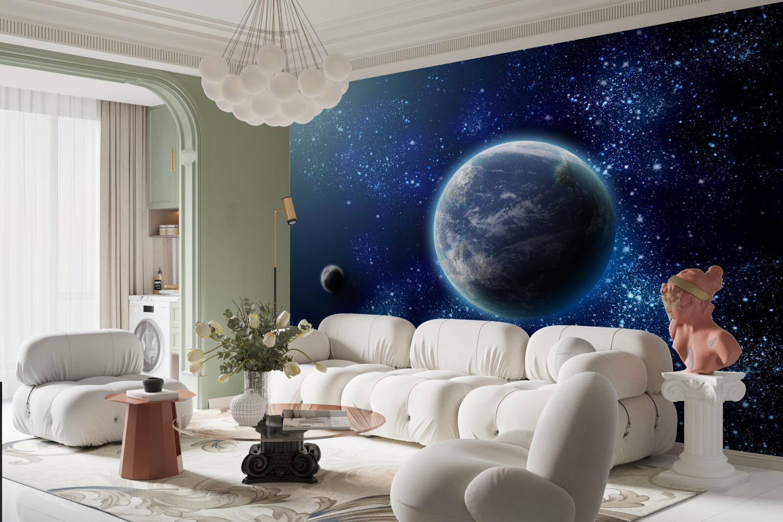 Fotobehang de ruimte als achtergrond voor de planeet