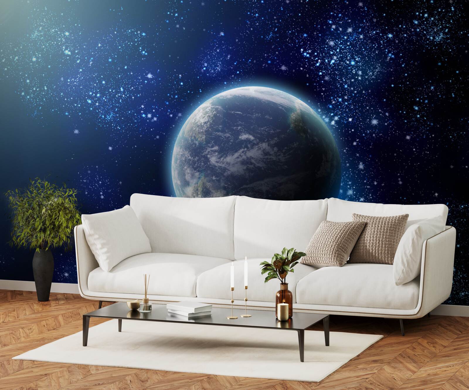 Fotobehang de ruimte als achtergrond voor de planeet