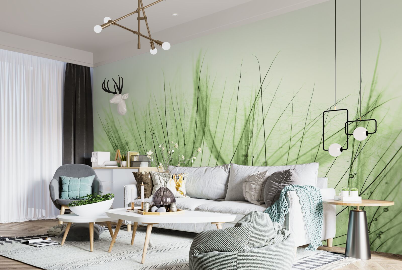 Fotobehang verzameling luchtige paardenbloemen