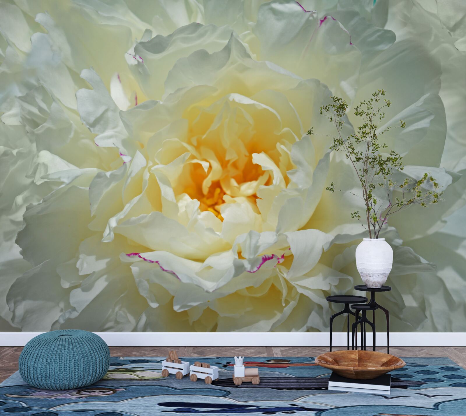 Fotobehang close-up van een witte pioen