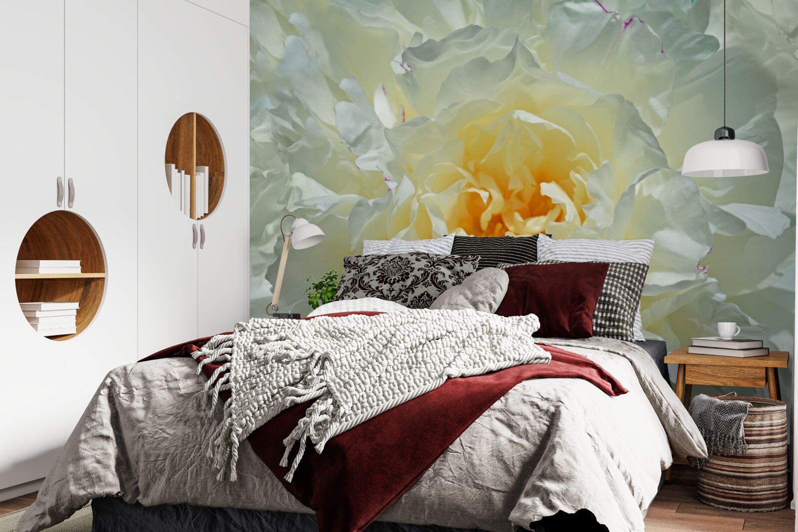 Fotobehang close-up van een witte pioen