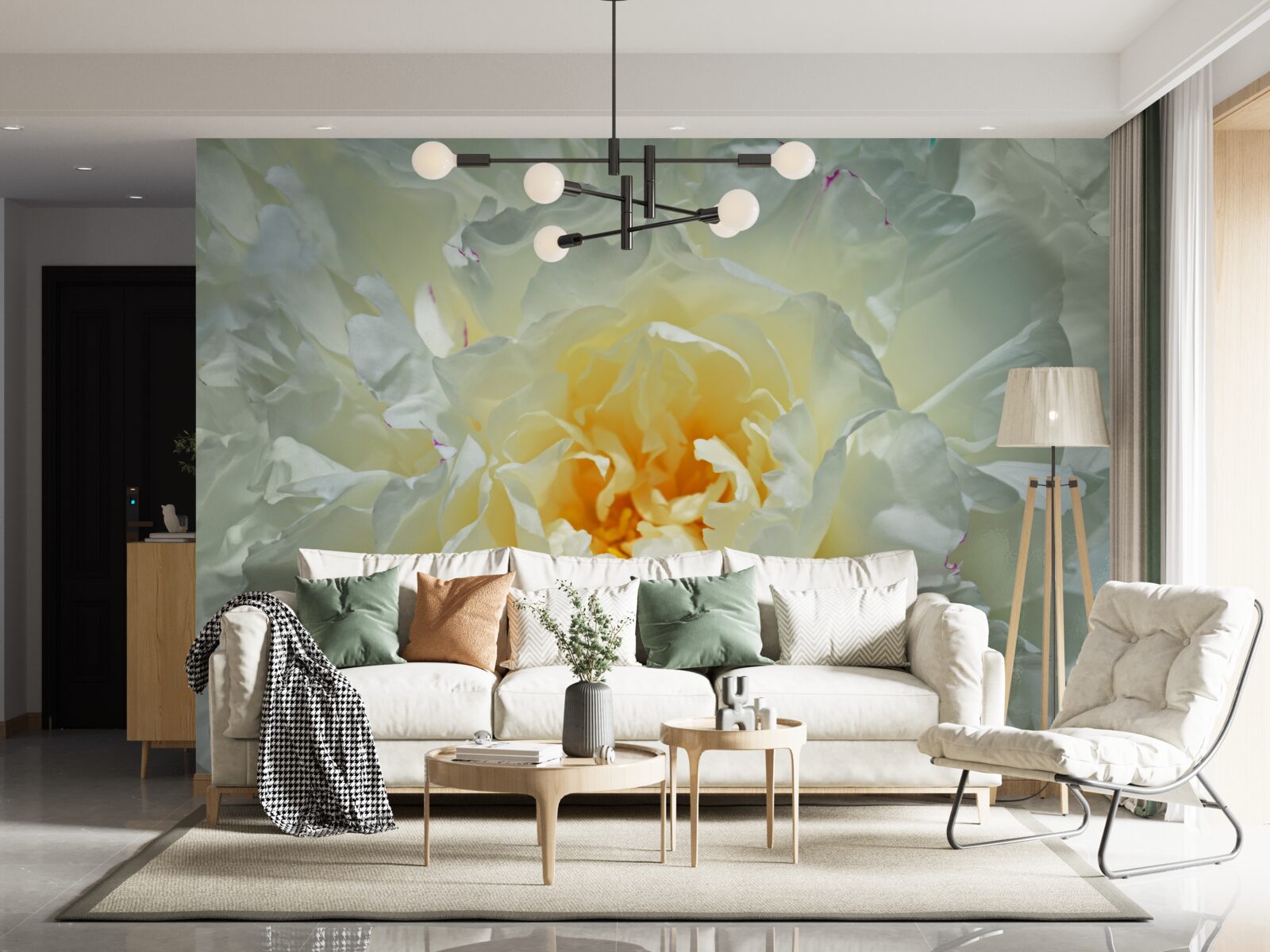 Fotobehang close-up van een witte pioen