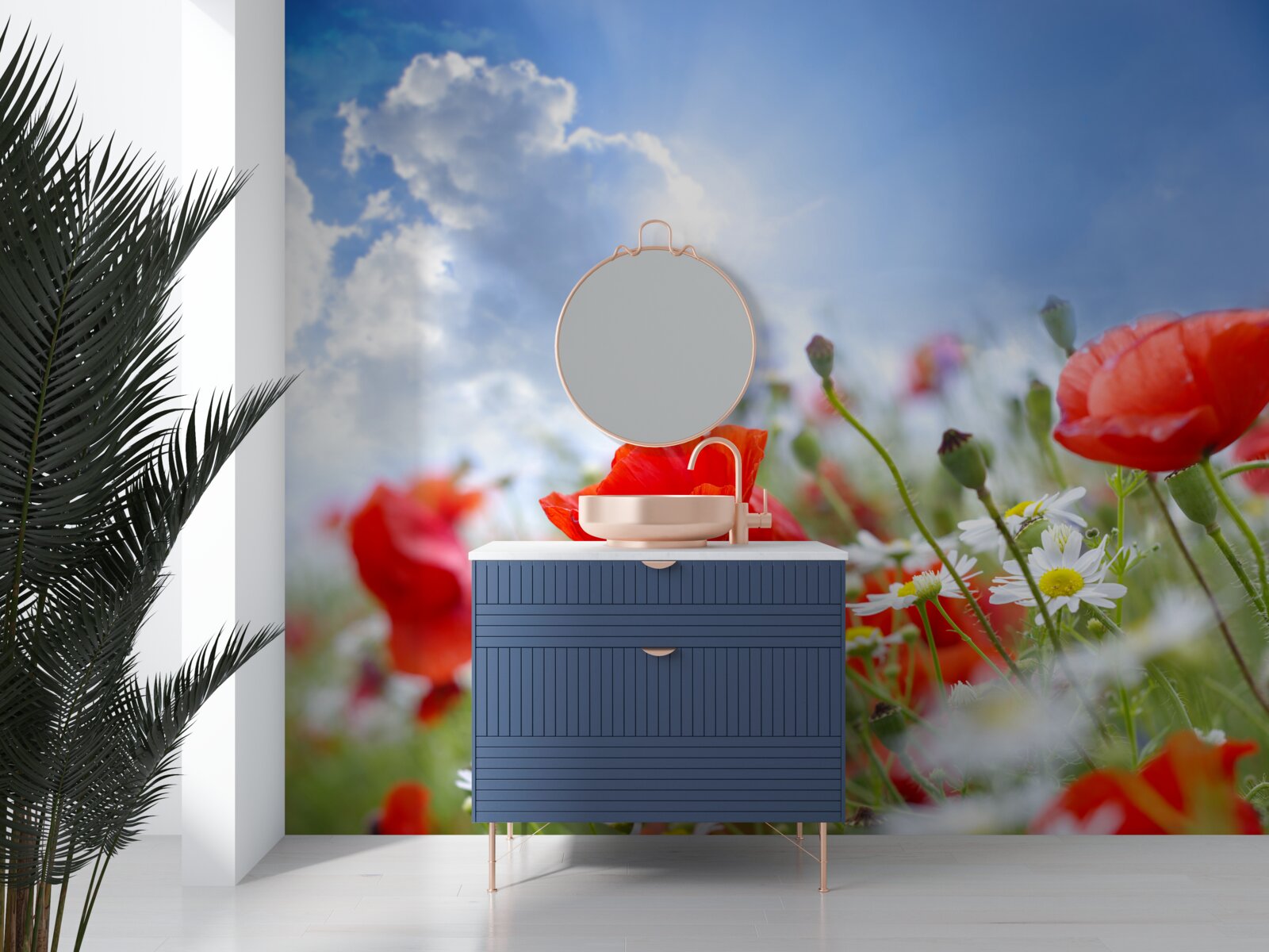 Fotobehang veldbloemen met heldere klaprozen