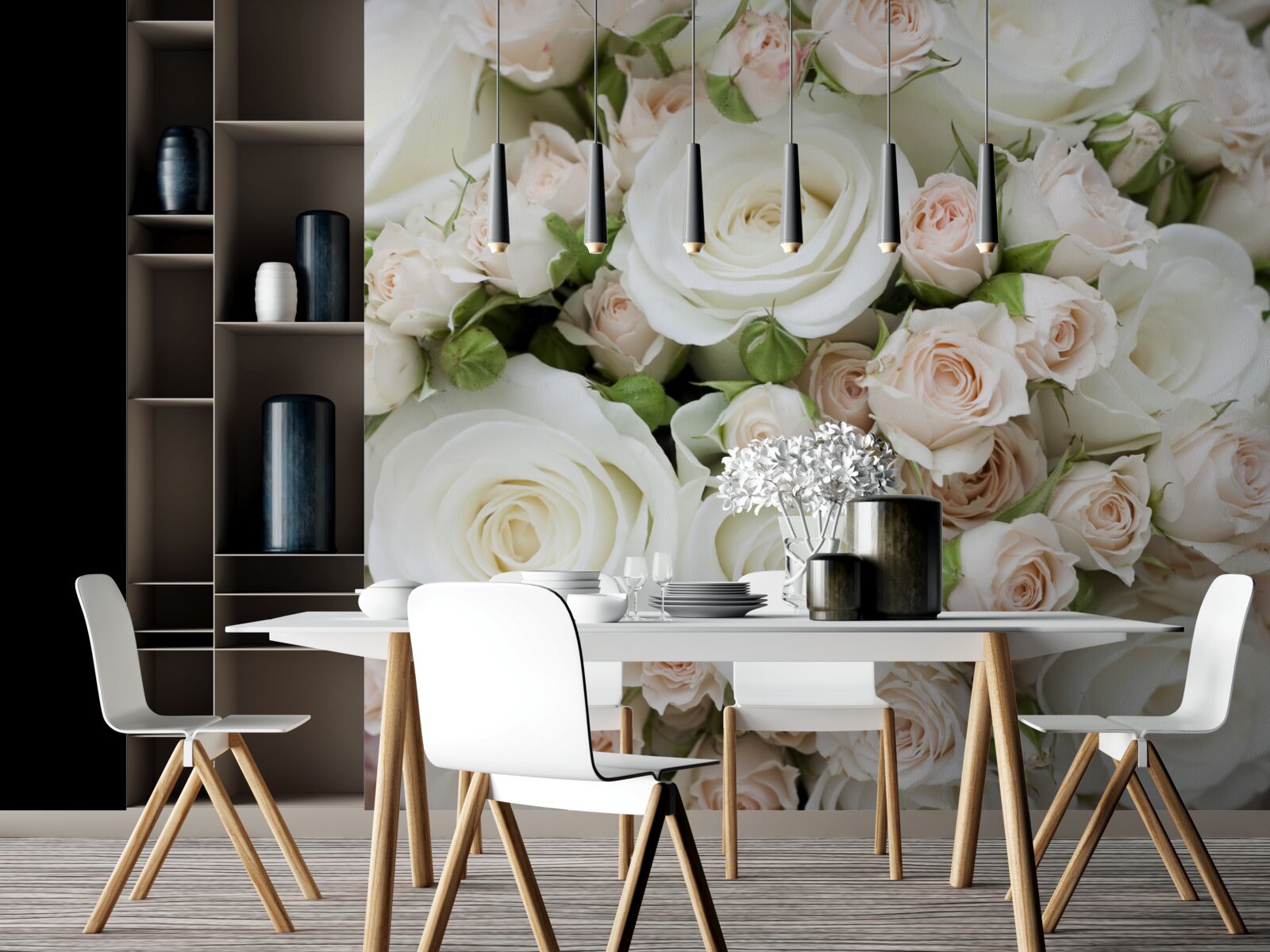 Fotobehang boeket bevat beige en witte trosrozen