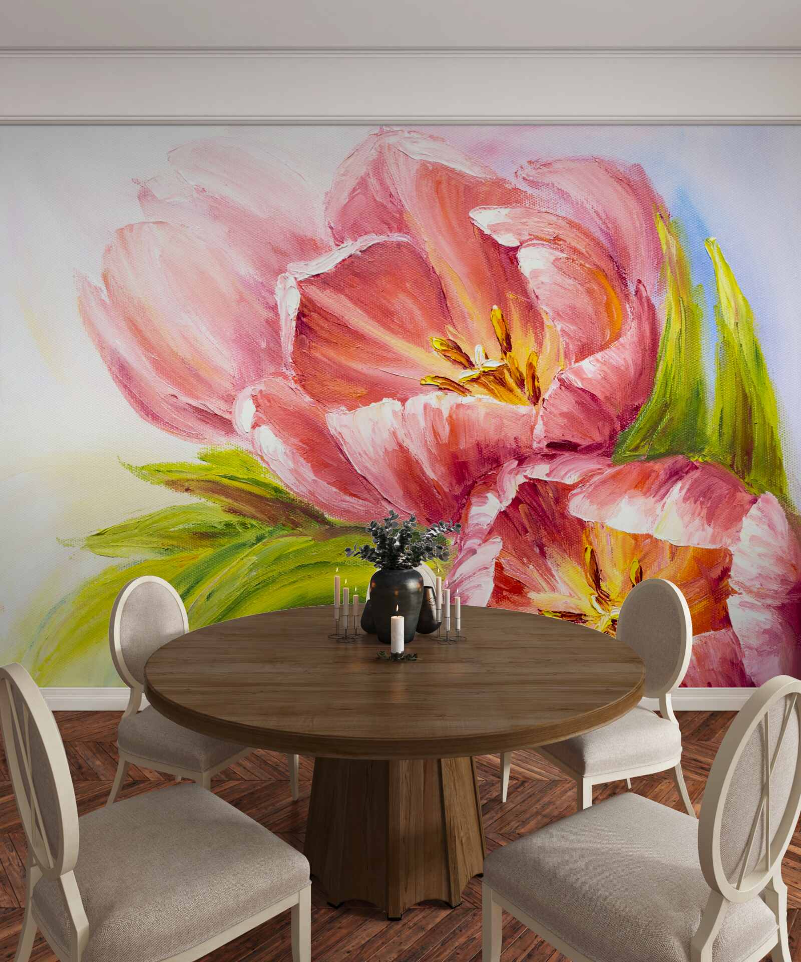 Fotobehang tulpen getekend met veel smaak en schoonheid